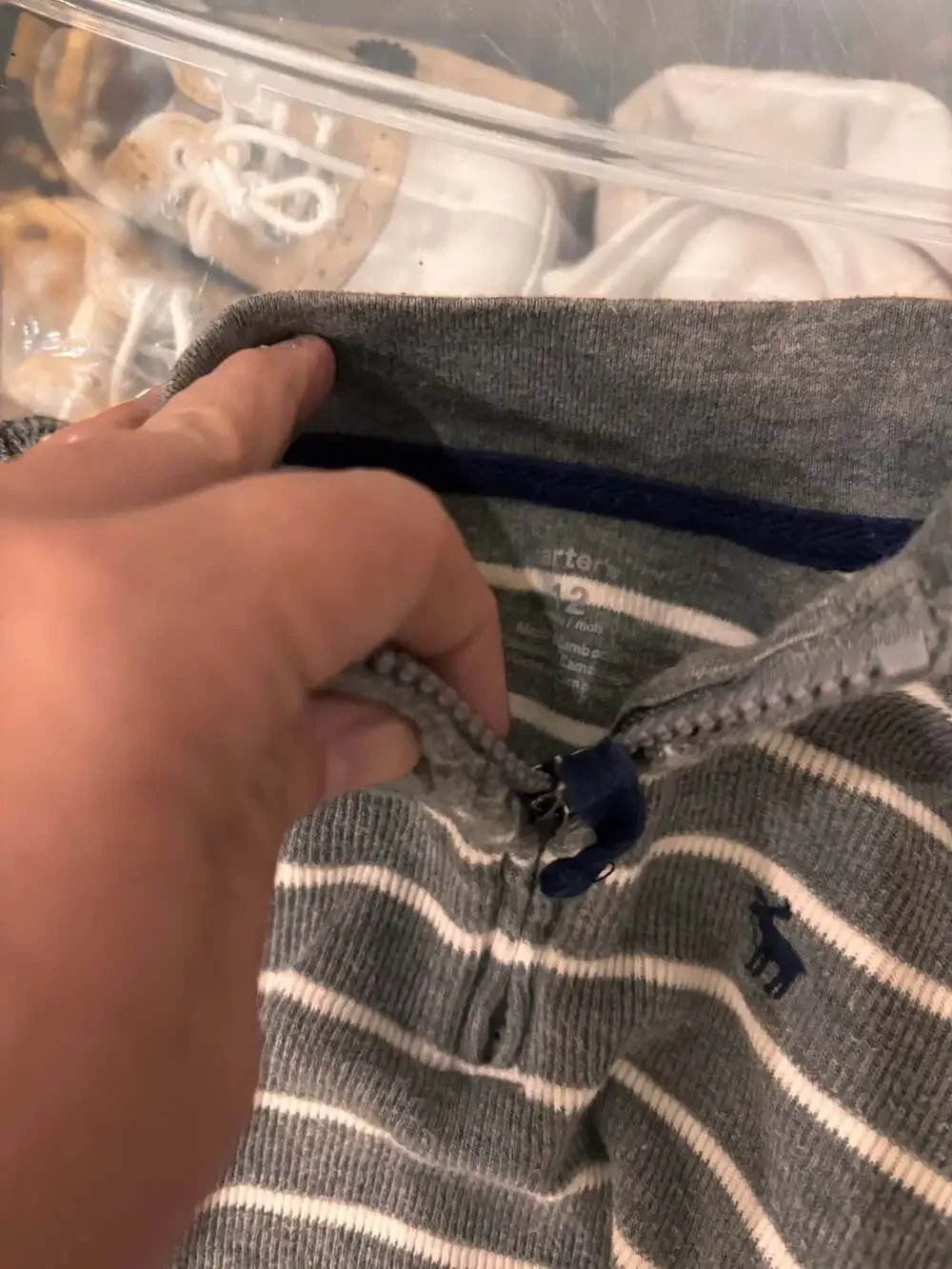 Carter's Baby Boy Gray and White Striped Quarter-Zip Hoodie